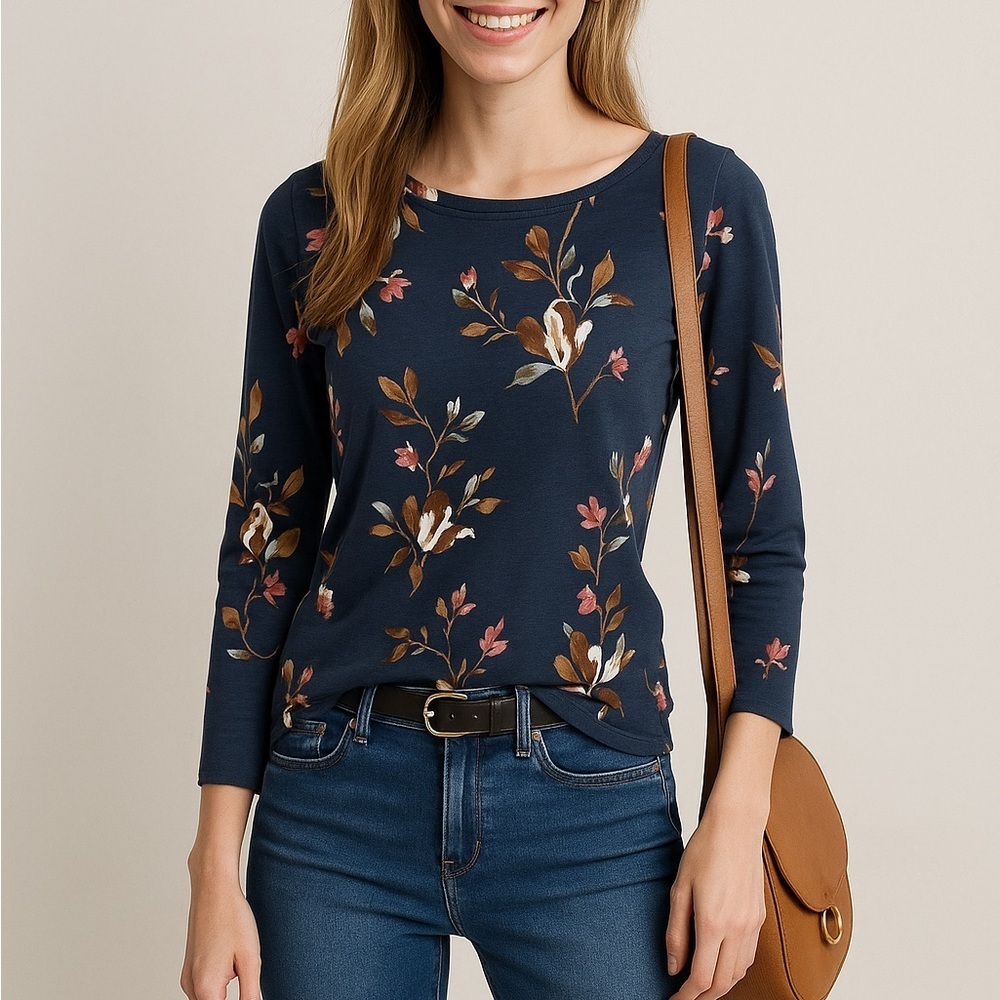 Joules women’s 2 blue floral long sleeve shirt boat neck blouse top ladies
